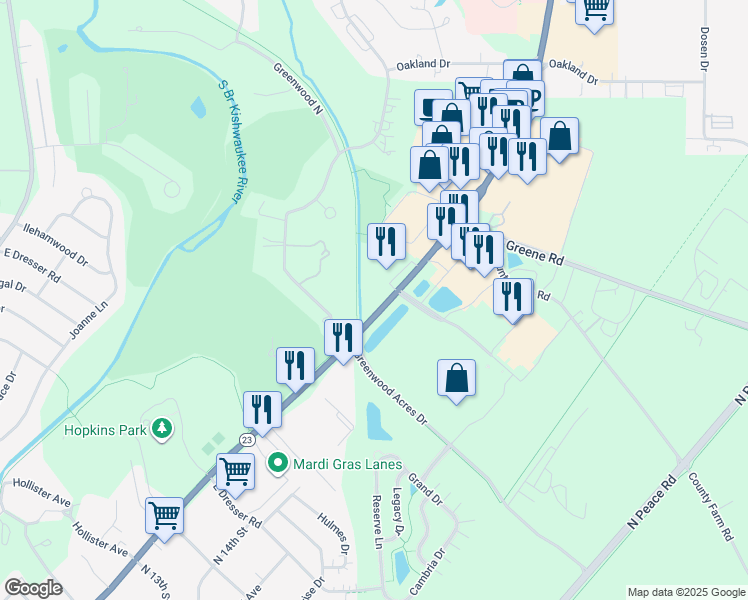 map of restaurants, bars, coffee shops, grocery stores, and more near 2161-2179 Sycamore Road in DeKalb