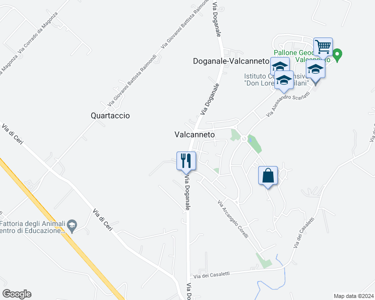 map of restaurants, bars, coffee shops, grocery stores, and more near 41 Via Doganale in Valcanneto