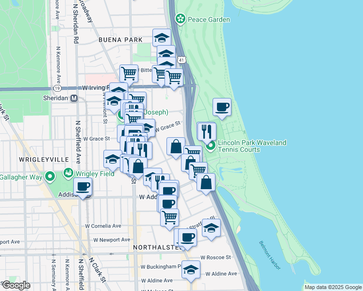 map of restaurants, bars, coffee shops, grocery stores, and more near in Chicago