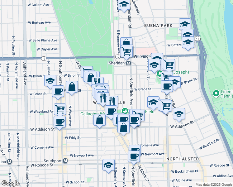 map of restaurants, bars, coffee shops, grocery stores, and more near 3749 North Clifton Avenue in Chicago