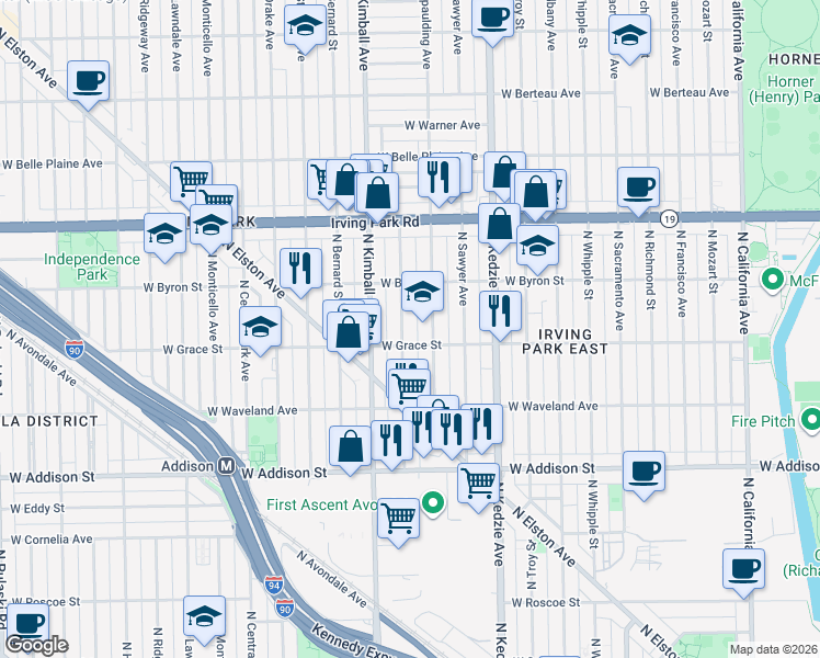 map of restaurants, bars, coffee shops, grocery stores, and more near in Chicago