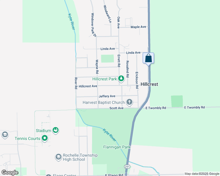 map of restaurants, bars, coffee shops, grocery stores, and more near 308 Hillcrest Avenue in Rochelle