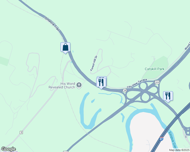 map of restaurants, bars, coffee shops, grocery stores, and more near 192 Forest Hill Drive in Kingston