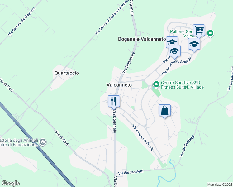 map of restaurants, bars, coffee shops, grocery stores, and more near 41 Via Doganale in Valcanneto