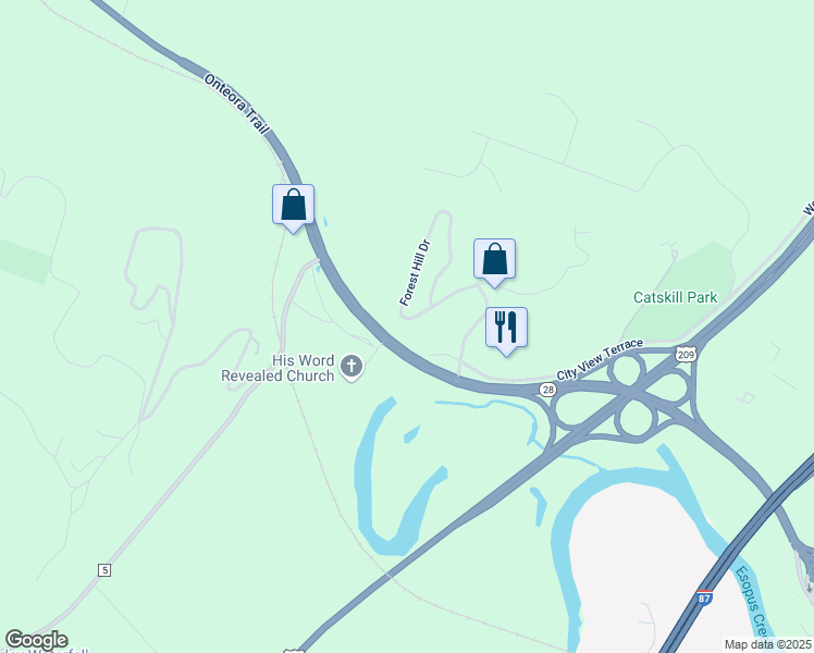 map of restaurants, bars, coffee shops, grocery stores, and more near 192 Forest Hill Drive in Kingston