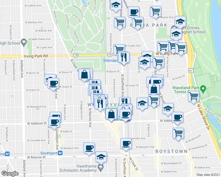 map of restaurants, bars, coffee shops, grocery stores, and more near 3751 North Kenmore Avenue in Chicago