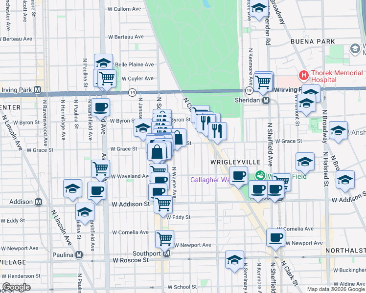 map of restaurants, bars, coffee shops, grocery stores, and more near 3751 North Lakewood Avenue in Chicago