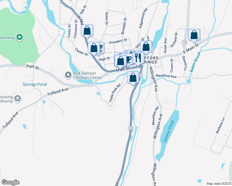 map of restaurants, bars, coffee shops, grocery stores, and more near 53 Highland Terrace in Stafford