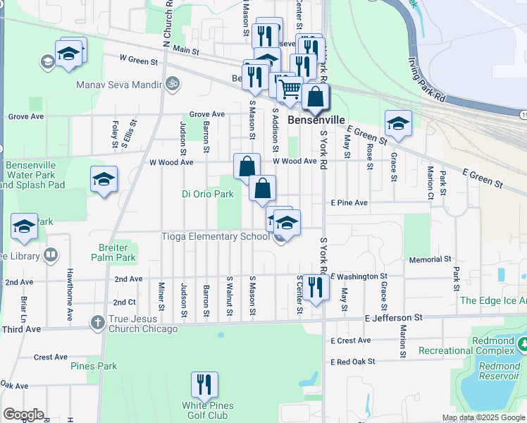 map of restaurants, bars, coffee shops, grocery stores, and more near in Bensenville