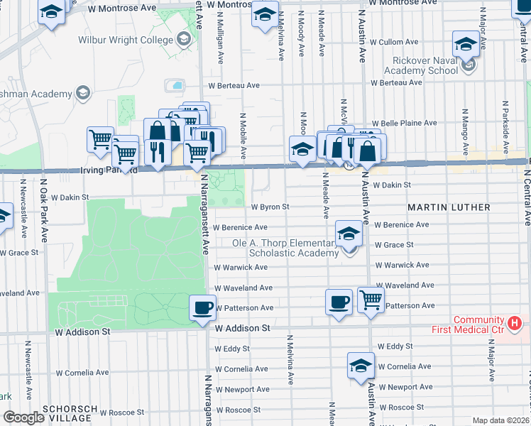 map of restaurants, bars, coffee shops, grocery stores, and more near 6234 West Berenice Avenue in Chicago