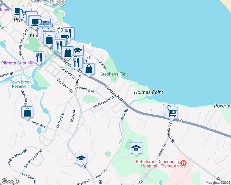 map of restaurants, bars, coffee shops, grocery stores, and more near 2 Mount Pleasant Street in Plymouth