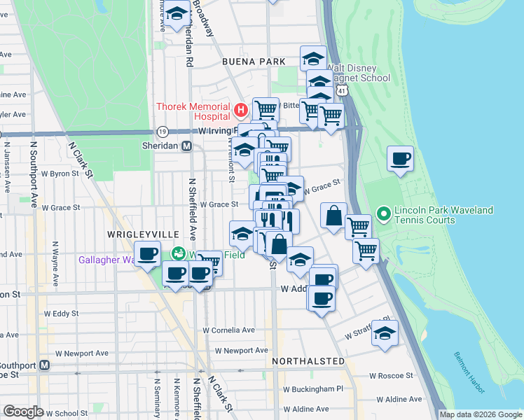 map of restaurants, bars, coffee shops, grocery stores, and more near 3755 North Halsted Street in Chicago