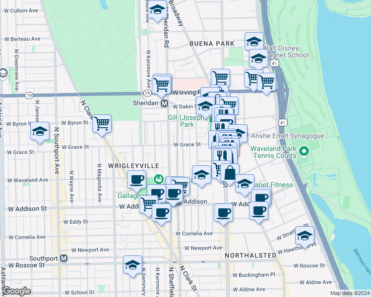 map of restaurants, bars, coffee shops, grocery stores, and more near 3727 North Fremont Street in Chicago