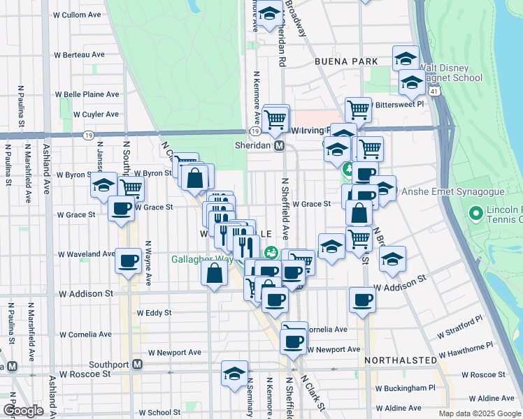 map of restaurants, bars, coffee shops, grocery stores, and more near 3751 North Kenmore Avenue in Chicago