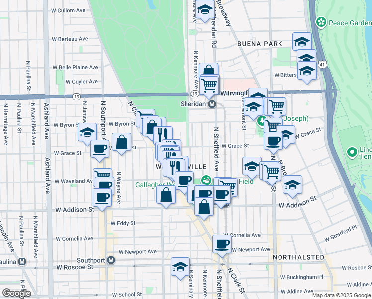 map of restaurants, bars, coffee shops, grocery stores, and more near 3749 North Clifton Avenue in Chicago