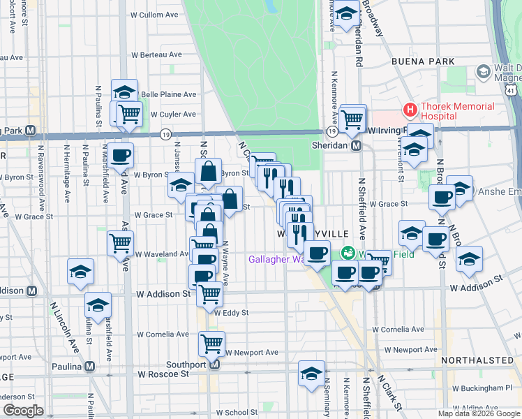map of restaurants, bars, coffee shops, grocery stores, and more near 3753 North Magnolia Avenue in Chicago