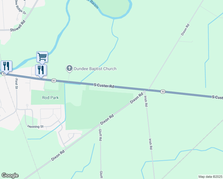 map of restaurants, bars, coffee shops, grocery stores, and more near 13699 South Custer Road in Dundee