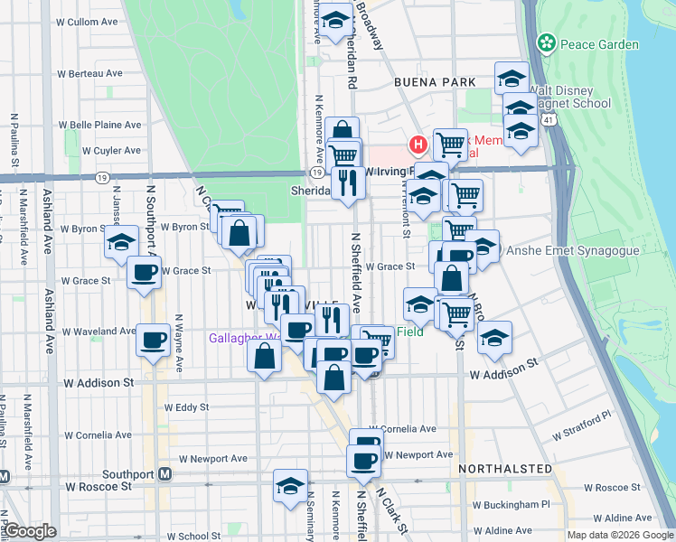 map of restaurants, bars, coffee shops, grocery stores, and more near 3751 North Kenmore Avenue in Chicago