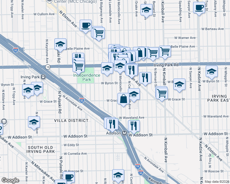 map of restaurants, bars, coffee shops, grocery stores, and more near 3809 North Lawndale Avenue in Chicago