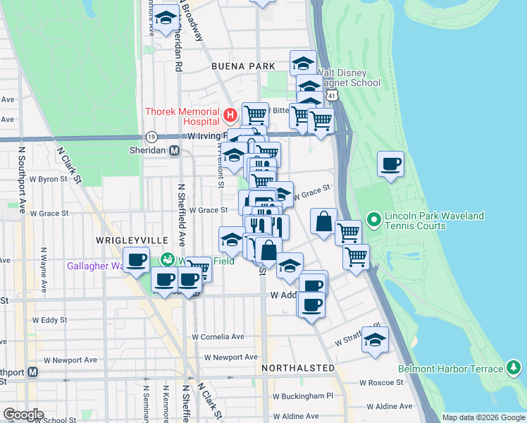map of restaurants, bars, coffee shops, grocery stores, and more near 3755 North Halsted Street in Chicago