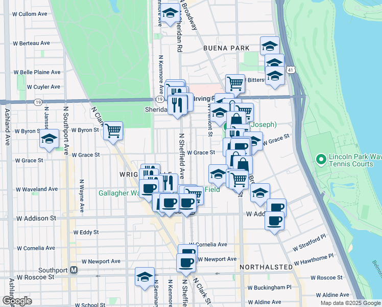 map of restaurants, bars, coffee shops, grocery stores, and more near 3745 North Sheffield Avenue in Chicago