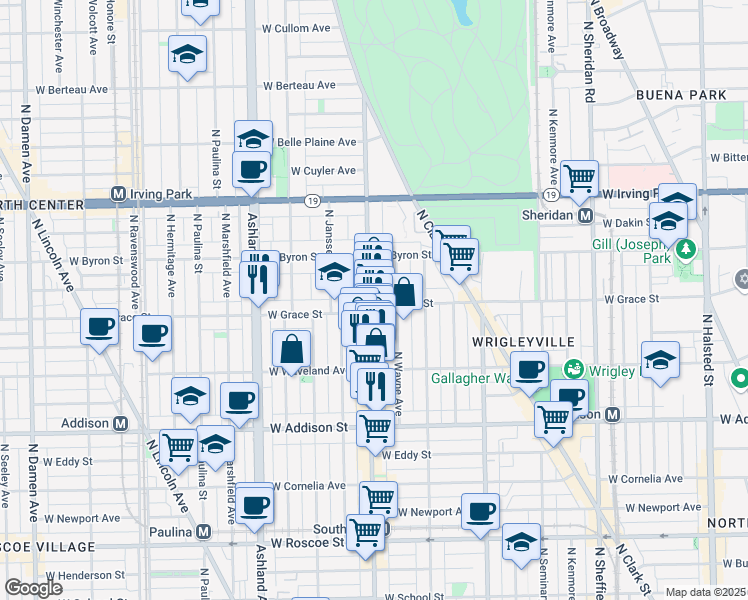 map of restaurants, bars, coffee shops, grocery stores, and more near 3811 North Southport Avenue in Chicago