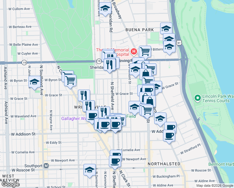 map of restaurants, bars, coffee shops, grocery stores, and more near 3745 North Sheffield Avenue in Chicago