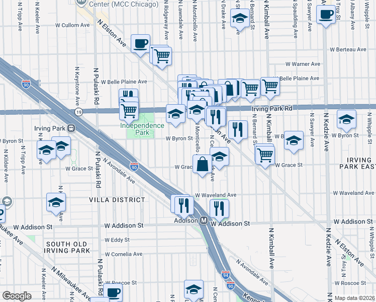 map of restaurants, bars, coffee shops, grocery stores, and more near 3809 North Lawndale Avenue in Chicago