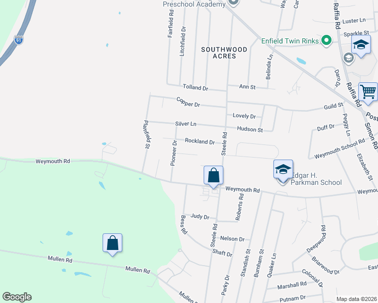 map of restaurants, bars, coffee shops, grocery stores, and more near 10 Pioneer Drive in Enfield