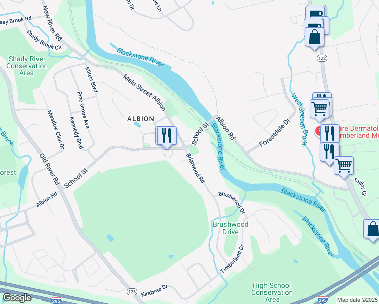 map of restaurants, bars, coffee shops, grocery stores, and more near 2 Main Street Albion in Lincoln