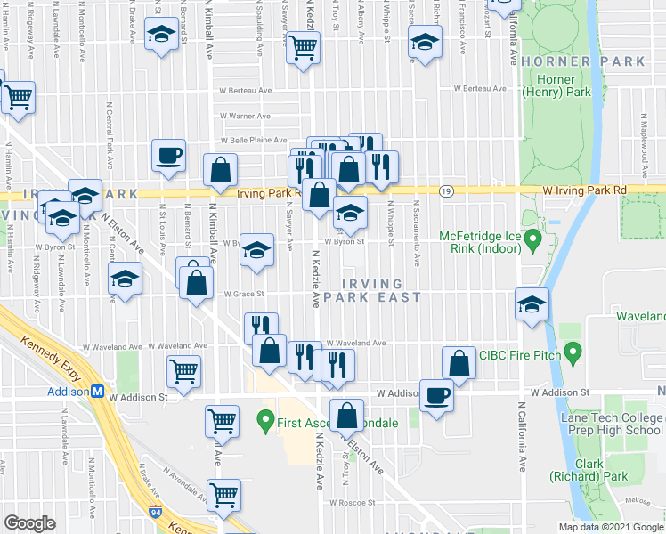 map of restaurants, bars, coffee shops, grocery stores, and more near in Chicago
