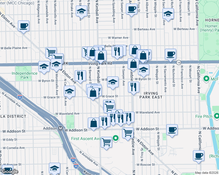 map of restaurants, bars, coffee shops, grocery stores, and more near in Chicago