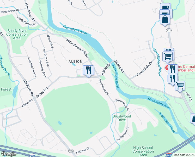 map of restaurants, bars, coffee shops, grocery stores, and more near 45 Main Street Albion in Lincoln