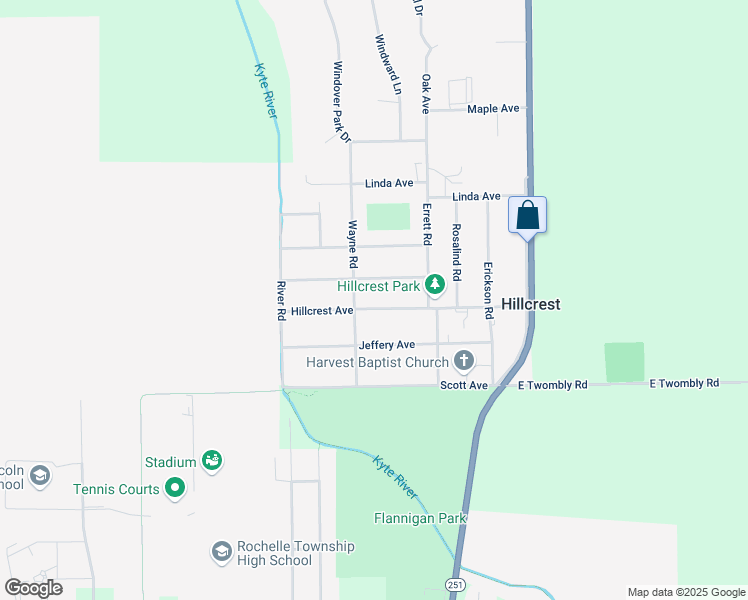 map of restaurants, bars, coffee shops, grocery stores, and more near 115 Ramona Avenue in Rochelle