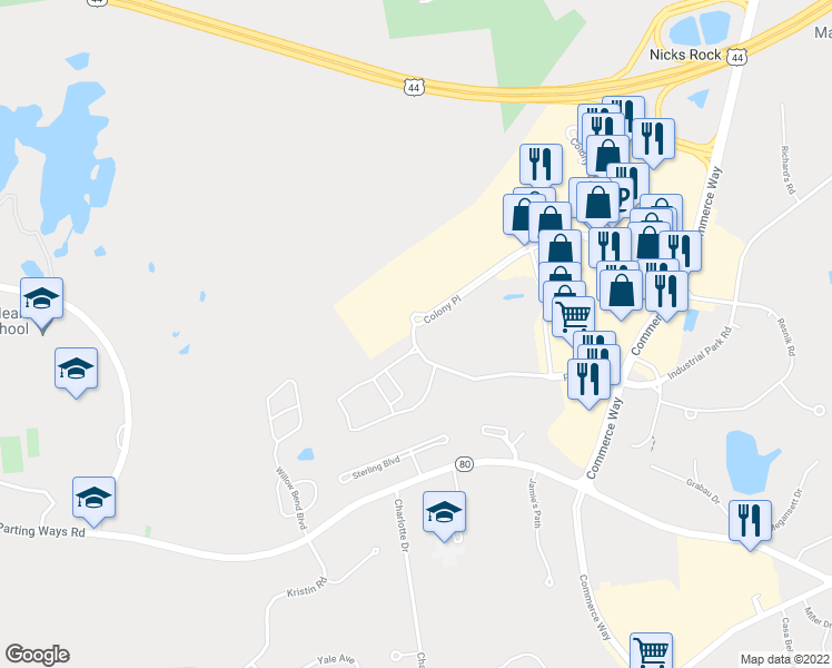 map of restaurants, bars, coffee shops, grocery stores, and more near 800 Colony Place in Plymouth