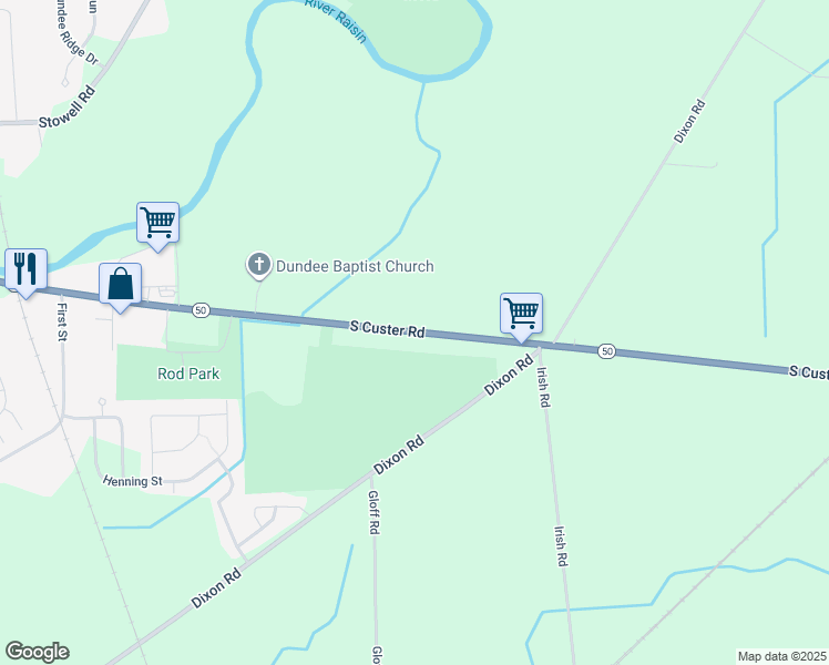 map of restaurants, bars, coffee shops, grocery stores, and more near 13699 South Custer Road in Dundee