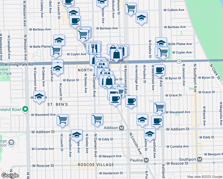 map of restaurants, bars, coffee shops, grocery stores, and more near in Chicago