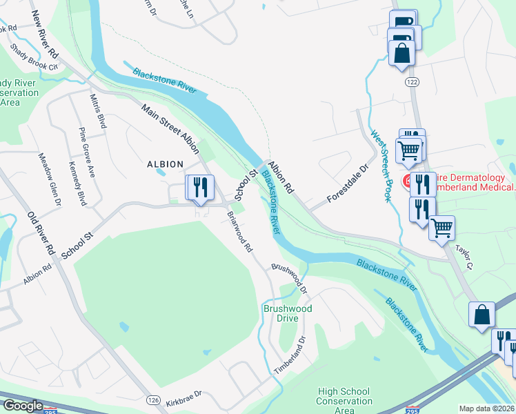 map of restaurants, bars, coffee shops, grocery stores, and more near 2 School Street in Lincoln