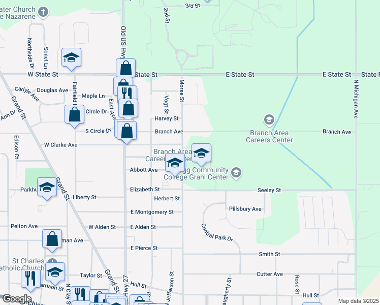 map of restaurants, bars, coffee shops, grocery stores, and more near 370 Morse Street in Coldwater
