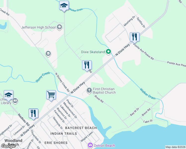 map of restaurants, bars, coffee shops, grocery stores, and more near 5091 Williams Road in Monroe County