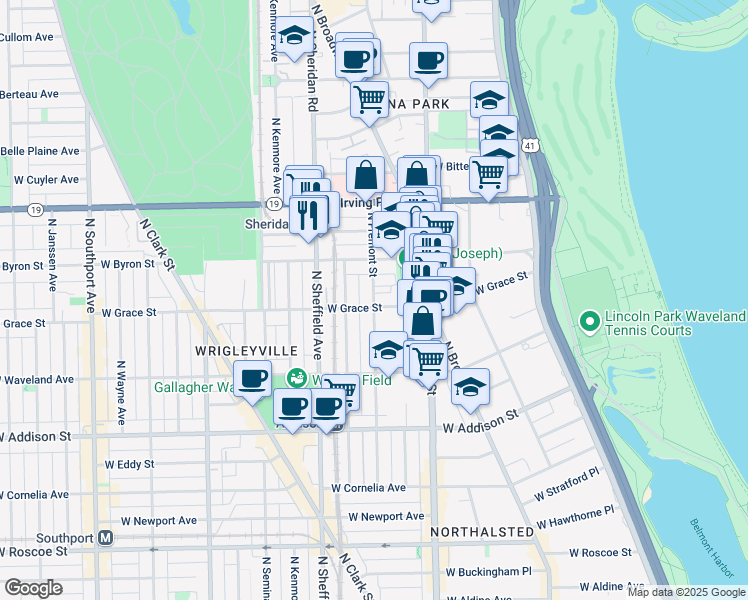 map of restaurants, bars, coffee shops, grocery stores, and more near 3824 North Fremont Street in Chicago