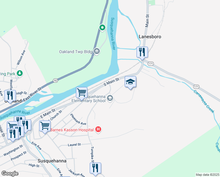 map of restaurants, bars, coffee shops, grocery stores, and more near 3006 Turnpike Street in Susquehanna