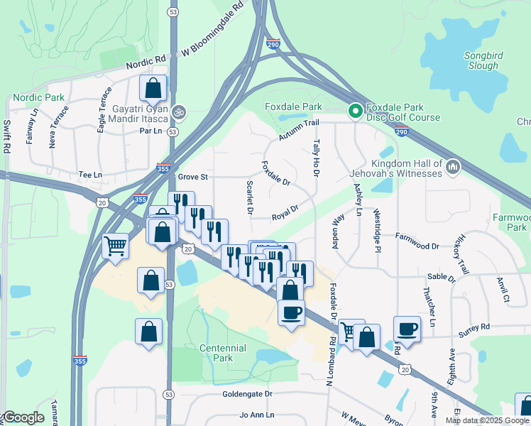 map of restaurants, bars, coffee shops, grocery stores, and more near 1312 Saddle Row in Addison