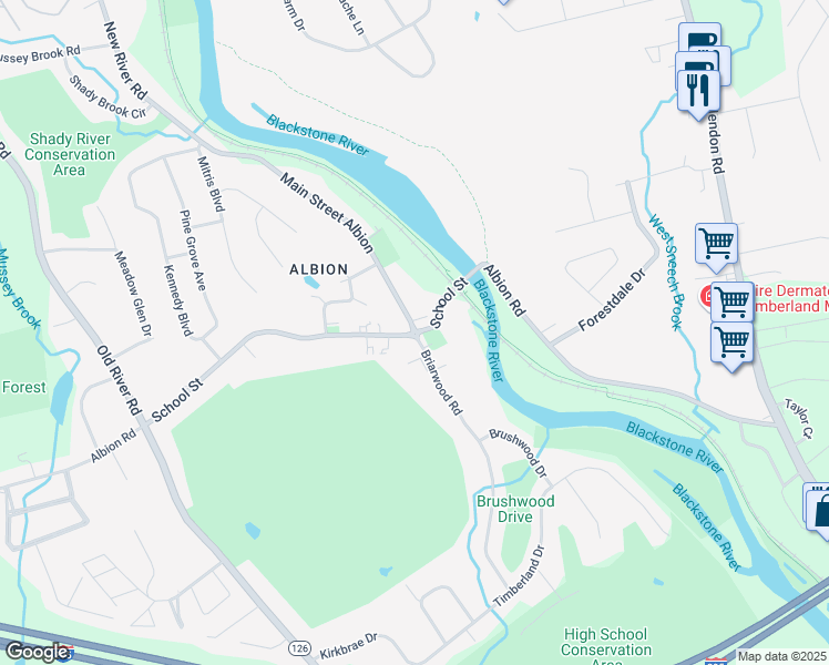 map of restaurants, bars, coffee shops, grocery stores, and more near 2 Main Street Albion in Albion