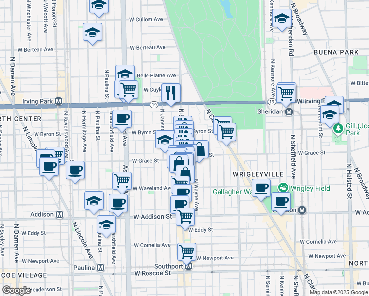 map of restaurants, bars, coffee shops, grocery stores, and more near 3846 North Southport Avenue in Chicago