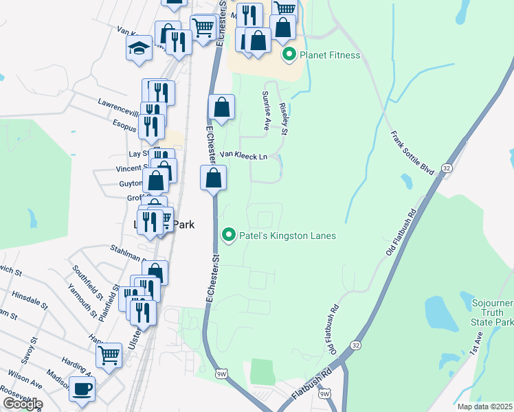 map of restaurants, bars, coffee shops, grocery stores, and more near 156 Ledge Road in Kingston