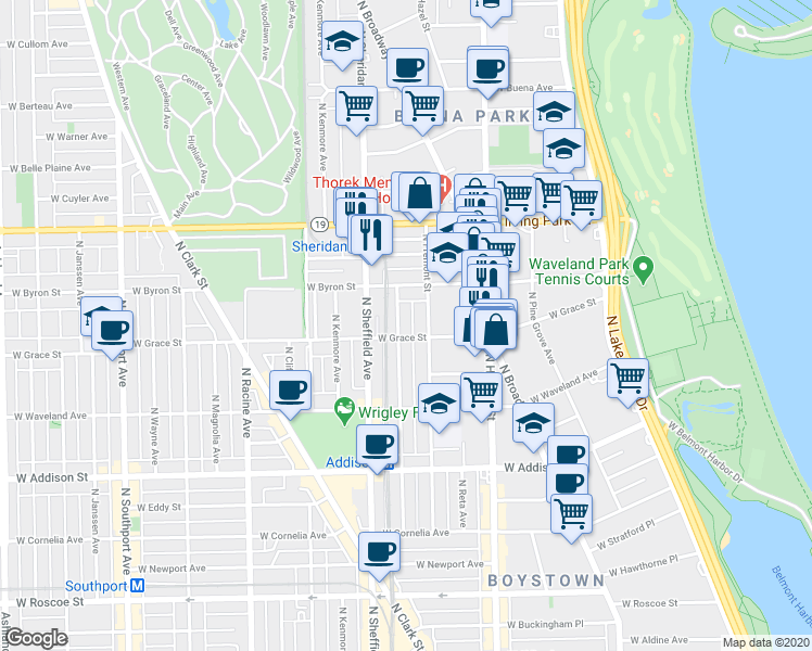 map of restaurants, bars, coffee shops, grocery stores, and more near 3824 North Fremont Street in Chicago
