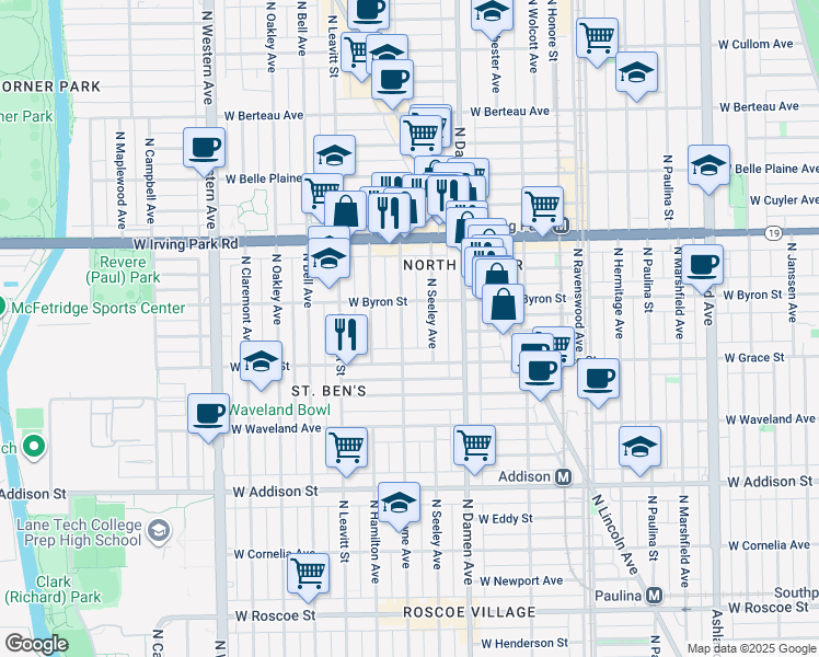 map of restaurants, bars, coffee shops, grocery stores, and more near in Chicago
