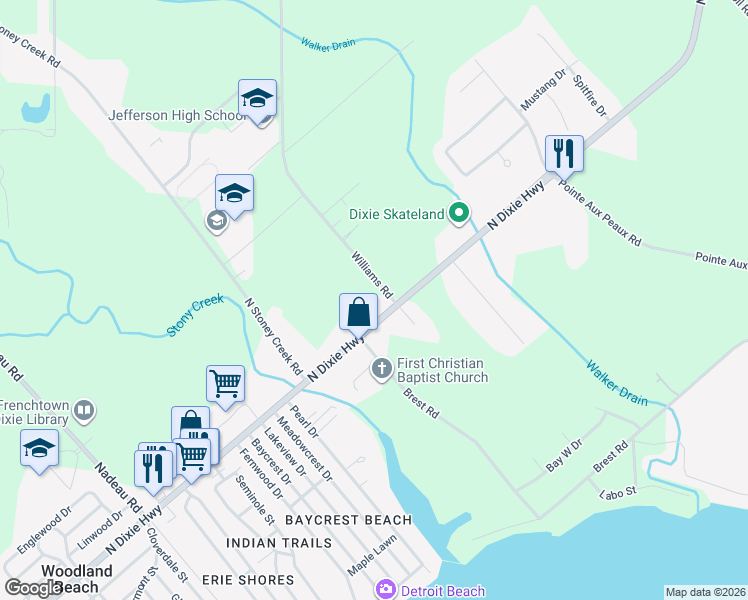 map of restaurants, bars, coffee shops, grocery stores, and more near 5477 Williams Rd in Frenchtown Charter Township