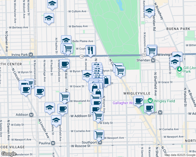 map of restaurants, bars, coffee shops, grocery stores, and more near 3846 North Southport Avenue in Chicago